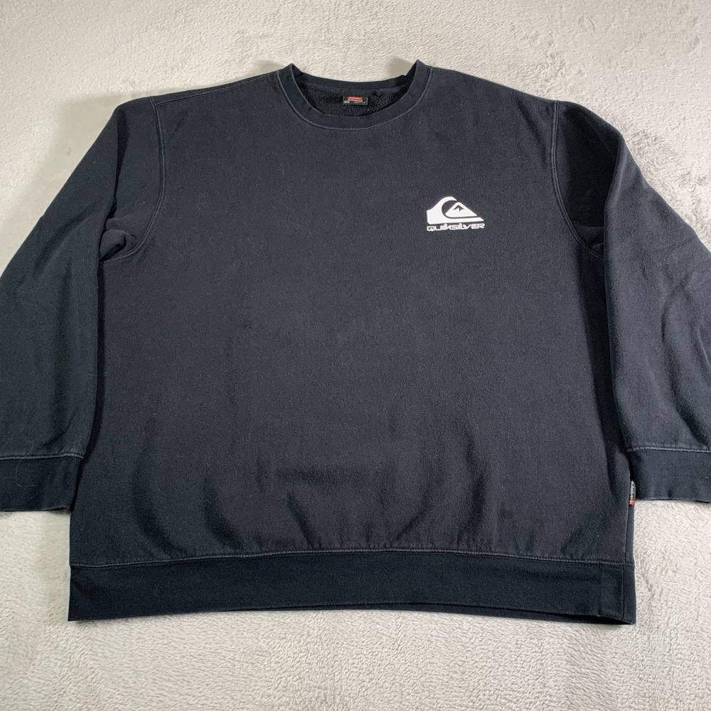 Vintage Quiksilver Sweatshirt Mens 2XL Black Crewneck‎ Pullover Fleece Surf Logo